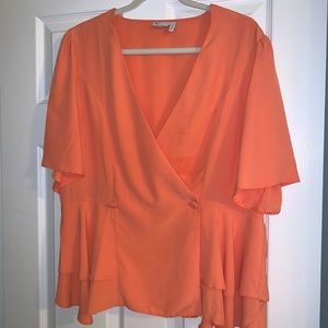 Flutter sleeve, wrap blouse in peach (orange)